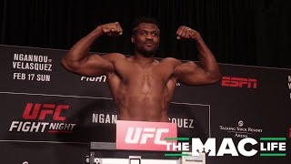 Francis Ngannou hits the scales at the UFC on ESPN 1 Official Weigh-Ins