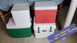 Comparison of Yeti, Coleman, Igloo, and Styrofoam Coolers!