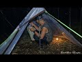 solo camping heavy rain with transparent plastic tarp‼️