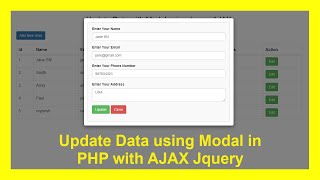 Update Data using Bootstrap Modal in PHP with AJAX Jquery with Source Code