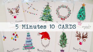 🎄🎅🦌 5 Minutes ONLY 10 Easiest Christmas Cards WATERCOLORS for Beginners ~ ✂️ Maremi's Small Art