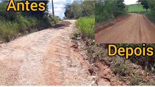 Chuva abre erosões na lateral da estrada recuperação motoniveladora 120k /patrol/rolo e caçambas