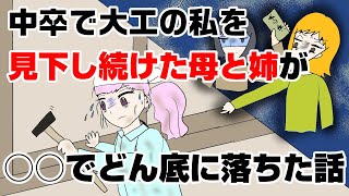 【漫画】中卒で大工の私を見下し続けた母と姉が○○でどん底に落ちた話【スカッと】