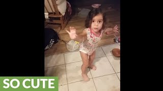 Toddler makes huge mess, freaks out when confronted