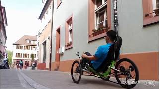 TrikExplor Folding Recumbent Trike Traveling in German Street