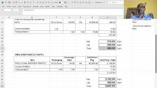 Rate analysis for a unit cost of wall screeding and painting