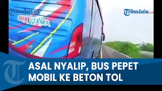 VIRAL BUS JEPIT MOBIL KE PEMBATAS TOL SURABAYA GRESIK, Asal Pindah Jalur Demi Nyalip Truk