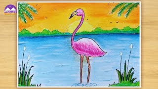 How to draw flamingo with scenery