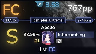 8.6⭐ Intercambing | TJ.hangneil - Apollo [dahkjdas' Extreme] 98.99% (#1 767pp FC) - osu!