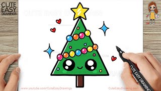 How to Draw a Cute Christmas Tree Easy Drawing and Coloring for Kids and Toddlers