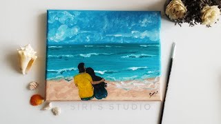 How to Draw and Paint Romantic Couple on Beach | Easy Valentine's day DIY | Siri's Studio