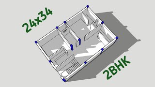 24x34 House Plan 2 bedrooms | 800 sqft building plan | 24 by 34 Makan ka naksha