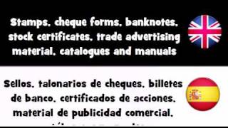 APRENDER INGLÉS = Sellos, talonarios de cheques, billetes de banco, certificados de acciones,...