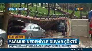 İstanbul'da yağmur nedeniyle duvar çöktü