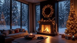 🎄 Christmas Vibes in a Cozy Snowy Bedroom with Crackling Fireplace Sounds ❄️🔥