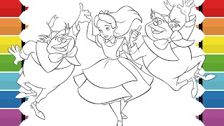 Alice in Wonderland Disney Coloring Page | Coloring Alice with Tweedledee and Tweedledum