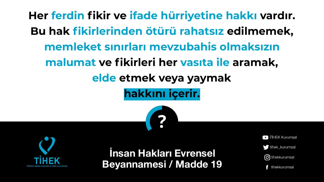 İnsan Hakları Evrensel Beyannamesi - Madde 19 - YouTube