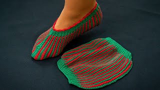 Slippers with knitting needles worked as one pattern - a detailed tutorial!