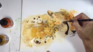 Painting a cheetah using a hair dryer with inks on yupo paper