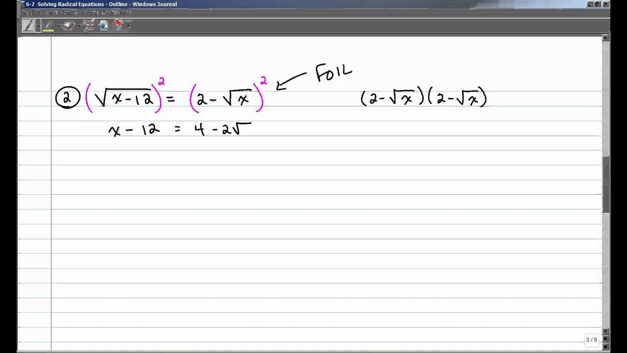 6-7 Solving Radical Equations - YouTube