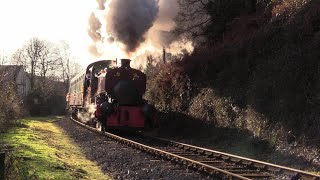 Perfect light for the Lakeside \u0026 Haverthwaite Tinsel Train with 2333 David at the helm .