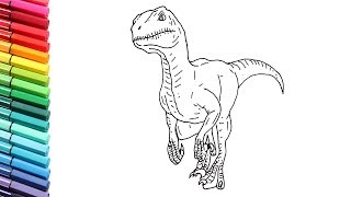 How to Draw Dinosaur Velociraptor - Drawing and Coloring Dinosaurs for Children