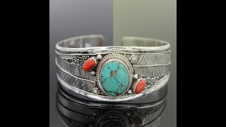 Antique Silver Color Leaf Red Blue Natural Stone Bracelet Bangle for Women Simple Open Bracelet B...