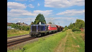 [Schotterwagenzug] Saar Mosel Rail 212 024-4 mit 225 133-8 und Schotterwagen auf der Horlofftalbahn