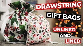 Easy Drawstring Bag Sewing Tutorial | Drawstring Gift Bag Lined or Unlined | Sew a Gift Bag