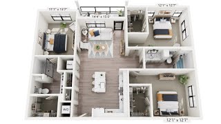 3A Floorplan - 3 Bedroom 2 Bath 1397 sqft | The Averly East Village.