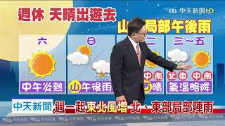 20190913中天新聞　【氣象】週休天晴中午炎熱　外出防曬多喝水