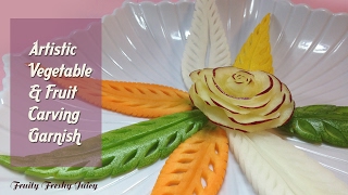 Artistic Vegetable Carving Garnish - Enjoy Wax Gourd, Carrot, Radish, Zucchini & Apple Leaf Designs