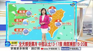 【婷育氣象報報】降雨持續! 外出帶傘+保暖添衣 週四各地偏冷有雨│中視晨間氣象 20250213