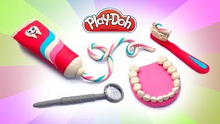 Toothpaste & Toothbrush and Denture. Dentist Set Toys. Play Doh Videos. DIY How to Make Doctor Toys