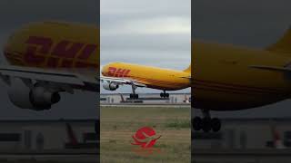 Precision Touchdown: DHL Airbus A300's Impressive Landing  #planespotting #aviation#dhl