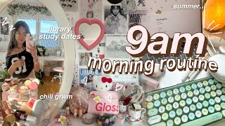 𓇼🩰🐚 9AM REAL *lazy* MORNING ROUTINE✧˚grwm vlog, study dates, aesthetic skincare- summer ୨ৎ 2024