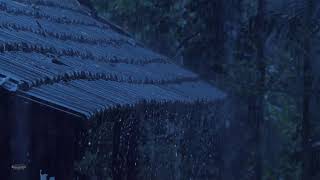 Listen & Sleep Instantly with Heavy Rain and Thunder on Roof of Cabin at Night