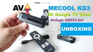 🔥MECOOL KD3 4K Google TV Stick / Streaming TV Dongle with S905Y4 SoC (AV1 decoding) Unboxing