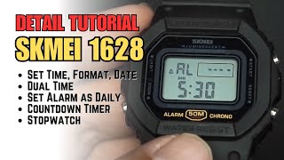 How to set time and date on Skmei 1628 - GShock homage tutorial, alarms, timer, dual time, etc