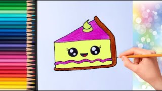 How to draw a Cute Cake Slice |  Как нарисовать милый торт на День рождения | Як намалювати торт