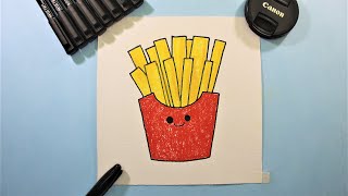 How to Draw French Fries Cute and Easy Drawing - Draw for Kids | Sunday Art Class (Food Series)