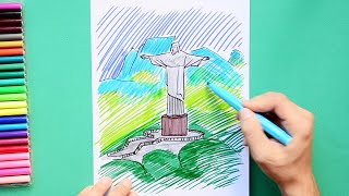 How to draw Christ Redeemer, Rio De Janeiro, Brazil