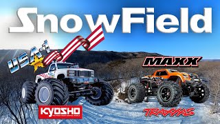 Kyosho USA-1 \u0026 Traxxas Maxx on The Snowfield and Pursuit PAVO360 雪原を走る爆走RC!!