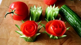 Simple Lovely Cucumber & Tomato Rose Flower Garnish