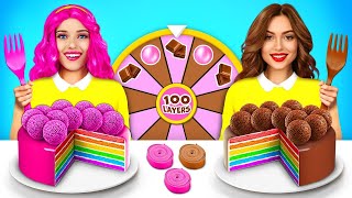 100 Layers of Bubble Gum vs Chocolate Food Challenge | Giant vs Tiny Sweets by RATATA CHALLENGE