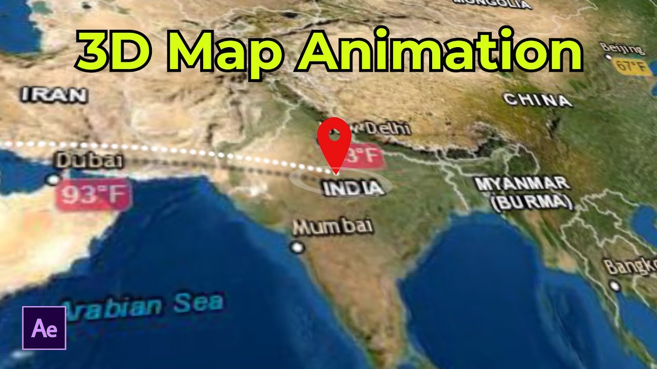 After Effects Tutorial | Create 3D Map Animation | Travel Map Path Line ...