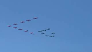 The Red Arrows and Saudi Hawks flying over Lincolnshire