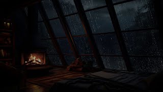 Refúgio Noturno 🏡 Sótão com Lareira, Chuva Forte na Floresta e Sons de Relaxamento para Dormir