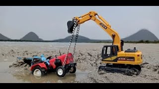 Muddy Auto Rickshaw And Tractor Help Jcb And Water Jump Muddy Cleaning  Tractor Video  Mud Toys 6