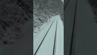 雪の芸備線 最悪の収支区間にある樹氷のカーテンを縦貫する下りキハ120形の前面展望（東城駅～備後八幡駅間）